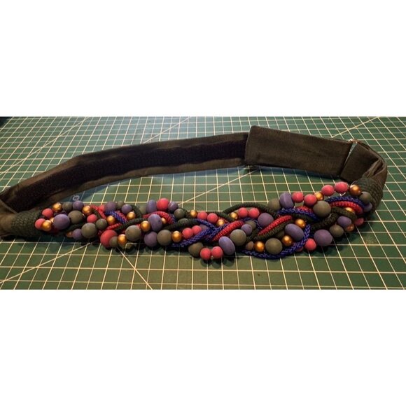 Carolyn Tanner Designs Multicolor Beaded Braided Elastic Belt - Picture 4 of 6